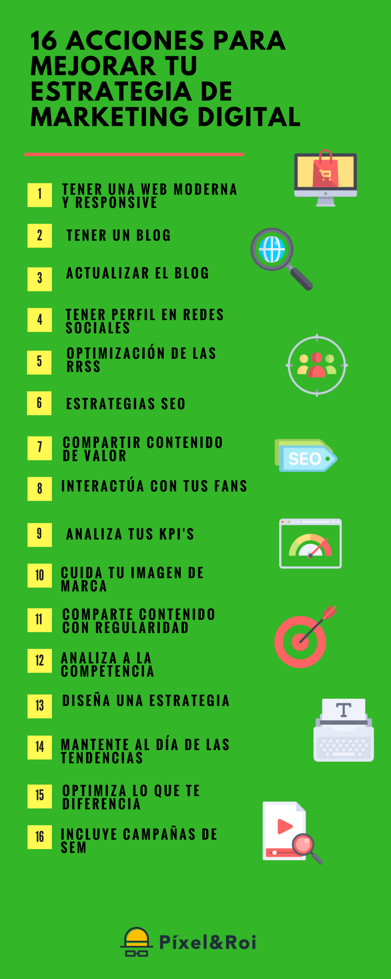 16 Acciones Para Mejorar Tu Estrategia De Marketing Digital - Píxel&Roi