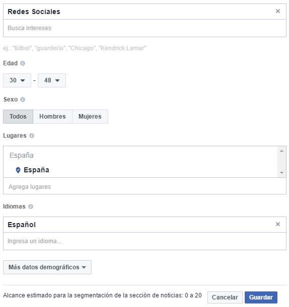 Segmentación orgánica en facebook: ¡Sí se puede! 11 Estimación alcance segmentación orgánica en facebook
