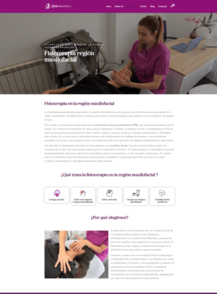 Así diseñamos la nueva web de Fisiodinámica en Zaragoza 4 Sección servicios diseño nueva web clínica