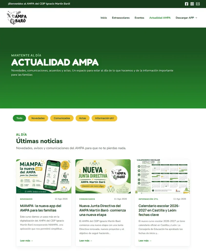 Así hemos diseñado la nueva web del AMPA Martín Baró 5 actualidad noticias web ampa